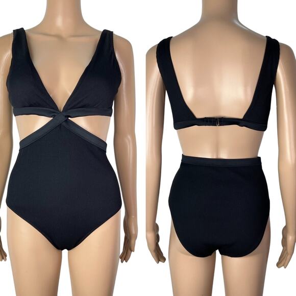 aerie Other - Aerie Black Ribbed Sexy Cut Out Padded One Piece Swimsuit